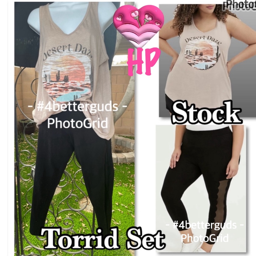 SET Torrid Crop Legging Scallop Mesh Side 0 LG & Desert Daze V-neck Tank 00 M LG